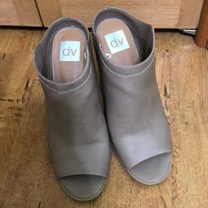 Nude open toe slip on booties
